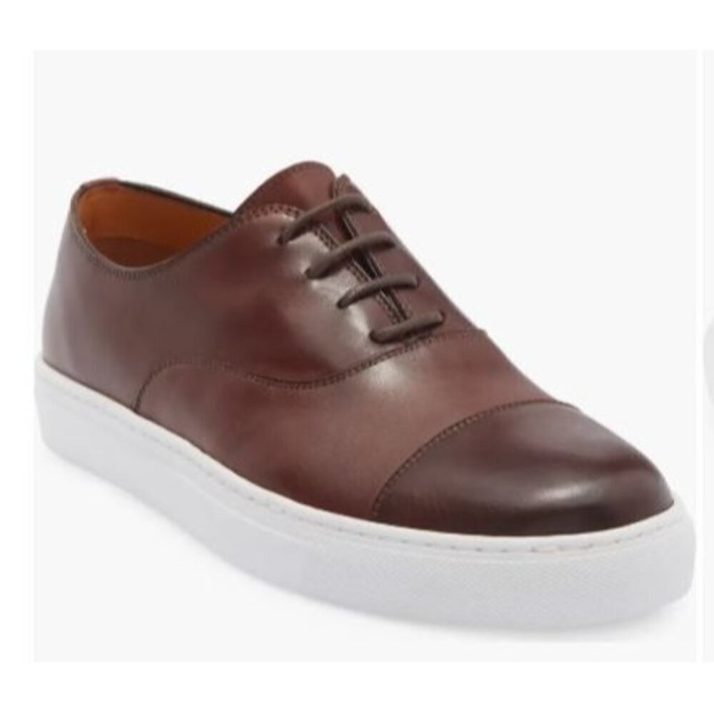 Magnanni Mens Brown Leather Low Top Lace Up Albert Cap Toe Sneaker Sz 10.5 M New